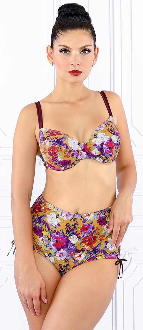 Viacfarebné kvetinové plavky s vysokým pásom pre ženy