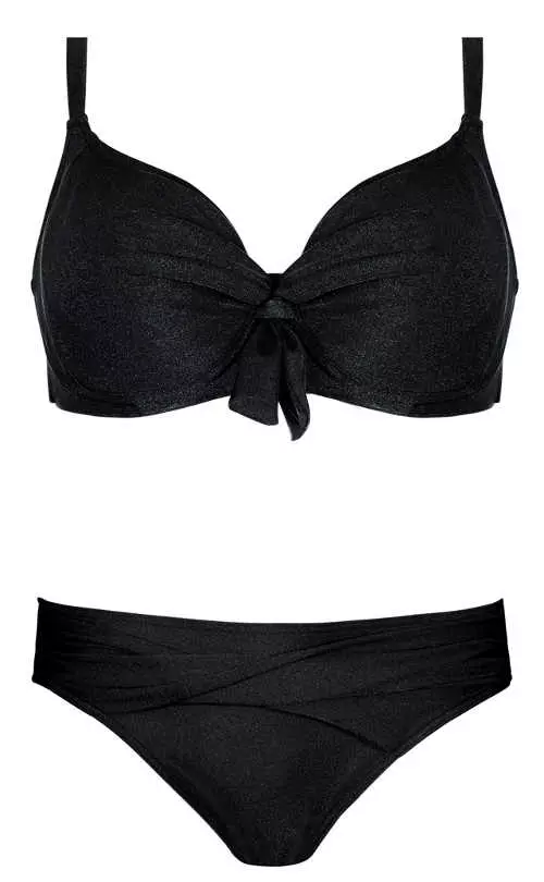 Čierne trblietavé dvojdielne plavky pre ženy