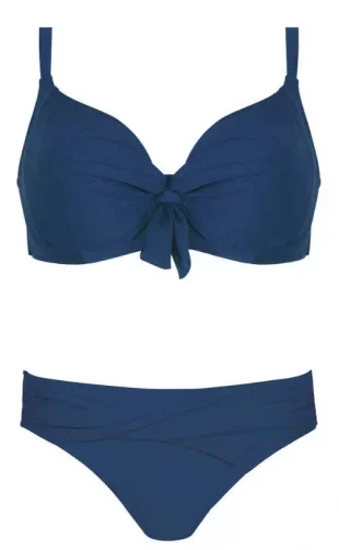 Jednofarebné modré dvojdielne plavky pre plnoštíhle ženy