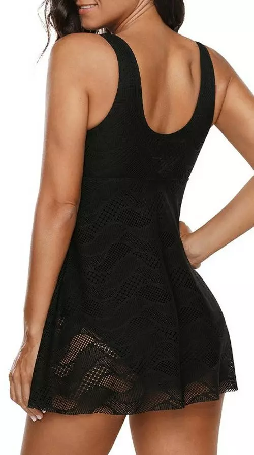 Čierne jednodielne plavky s čipkovanou sukňou